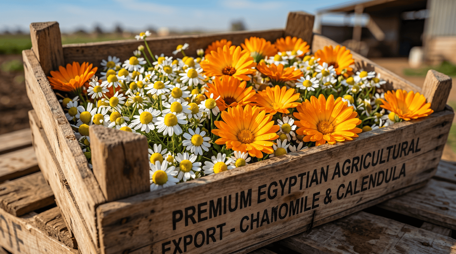 Egyptian Chamomile and Calendula flowers from Nile Delta farms — most in-demand bulk export botanical herbs from Egypt